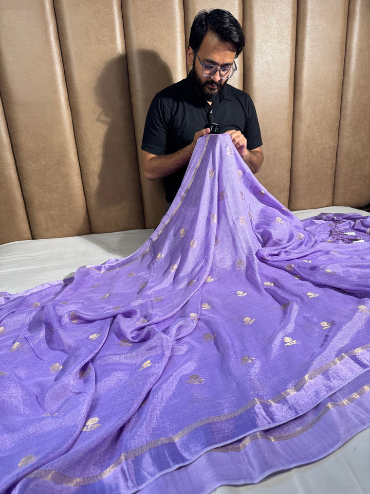 Bright Baby Lavandar Premium Viscose Georgette Banarasi Saree