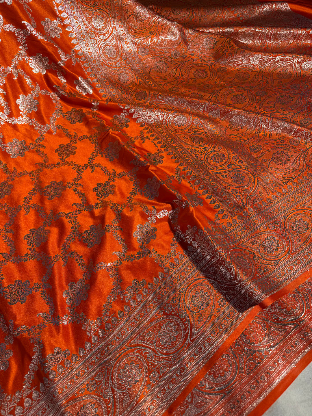 Cosmo Orange Satin Silk Heritage Banarasi Saree