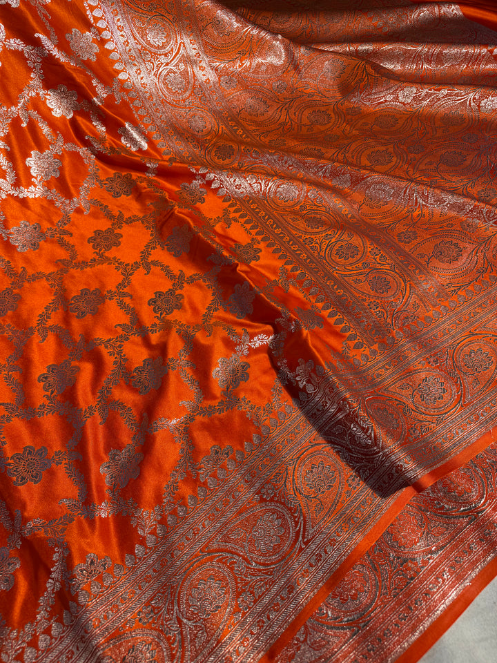 Cosmo Orange Satin Silk Heritage Banarasi Saree