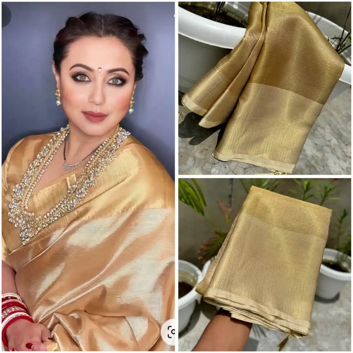 celebrity inspired tissue silk saree with rich pallu and blouse