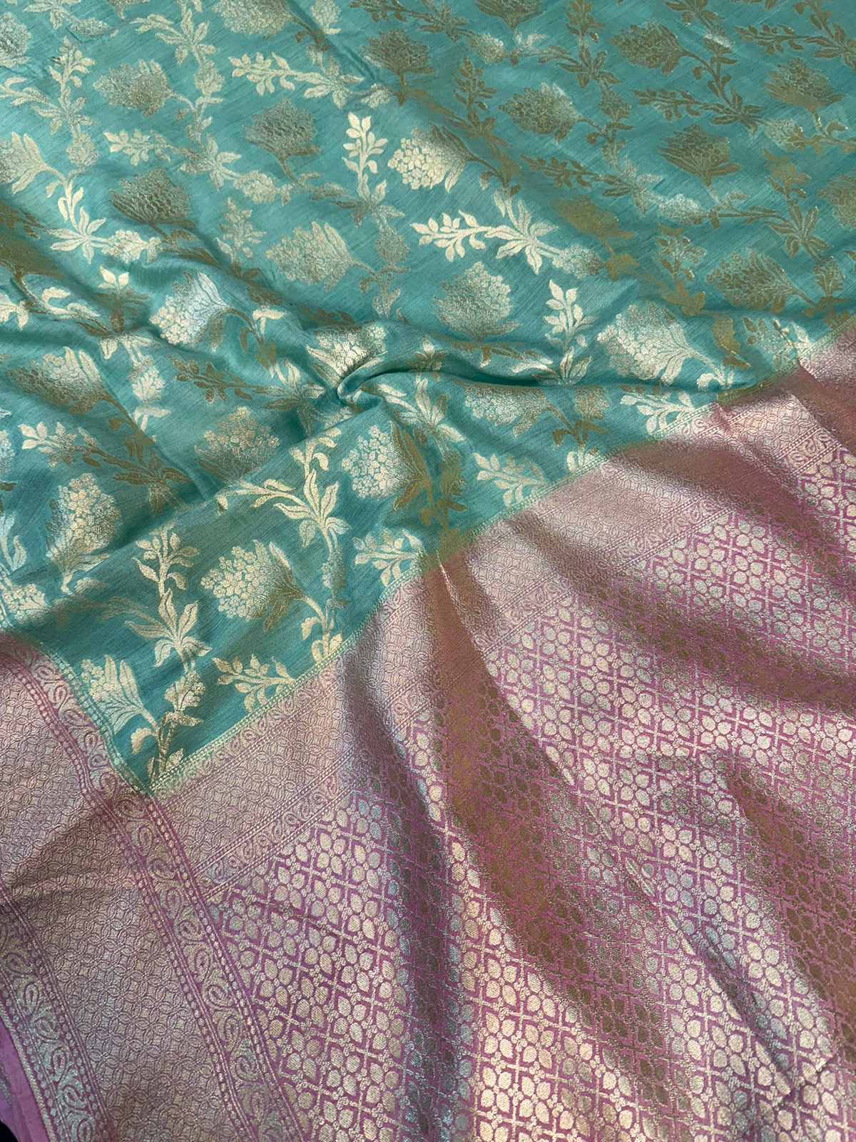 Sea Green Shade Pure Munga Silk Saree