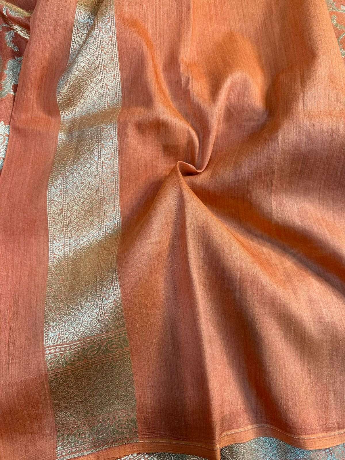 Peachish Orange Shade Pure Munga Silk Saree