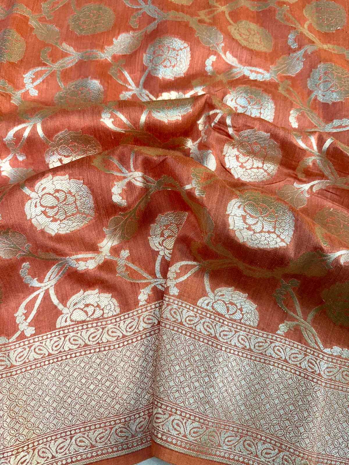 Peachish Orange Shade Pure Munga Silk Saree