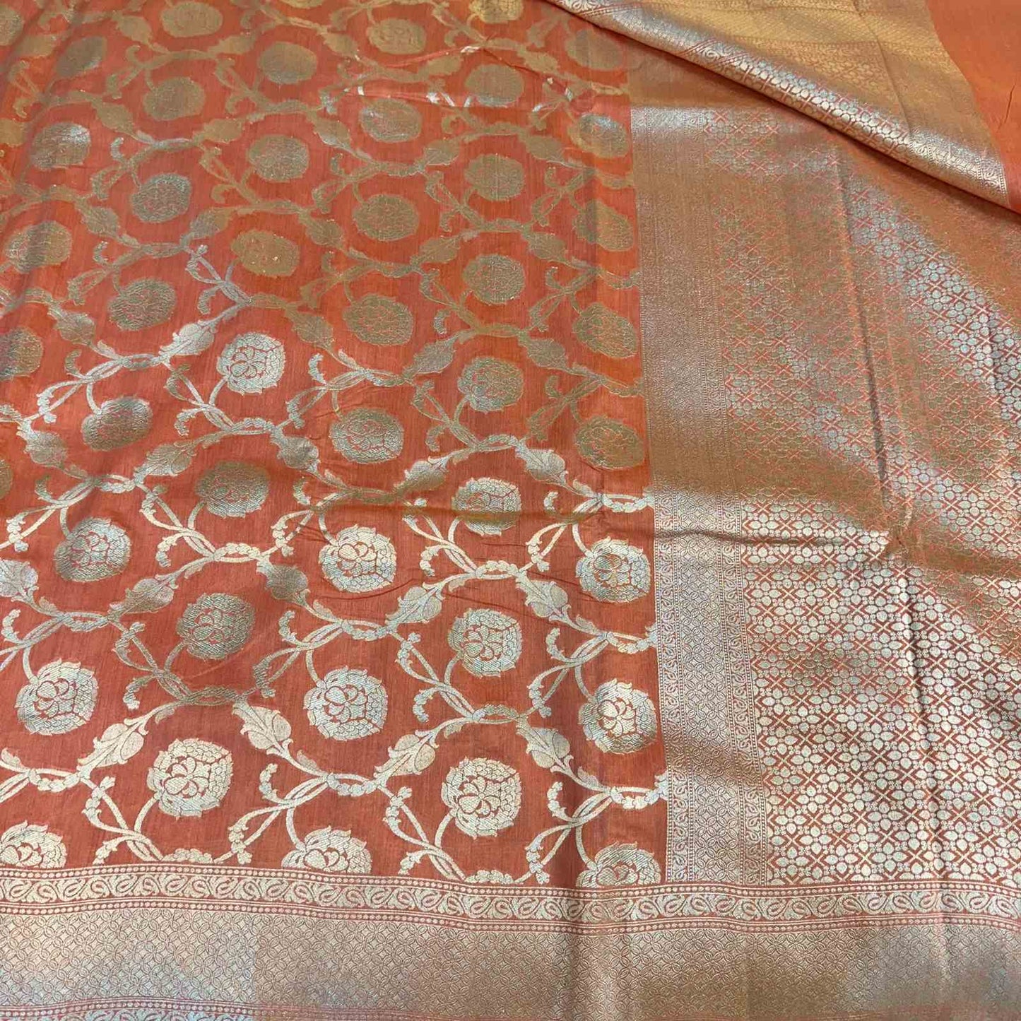 Peachish Orange Shade Pure Munga Silk Saree