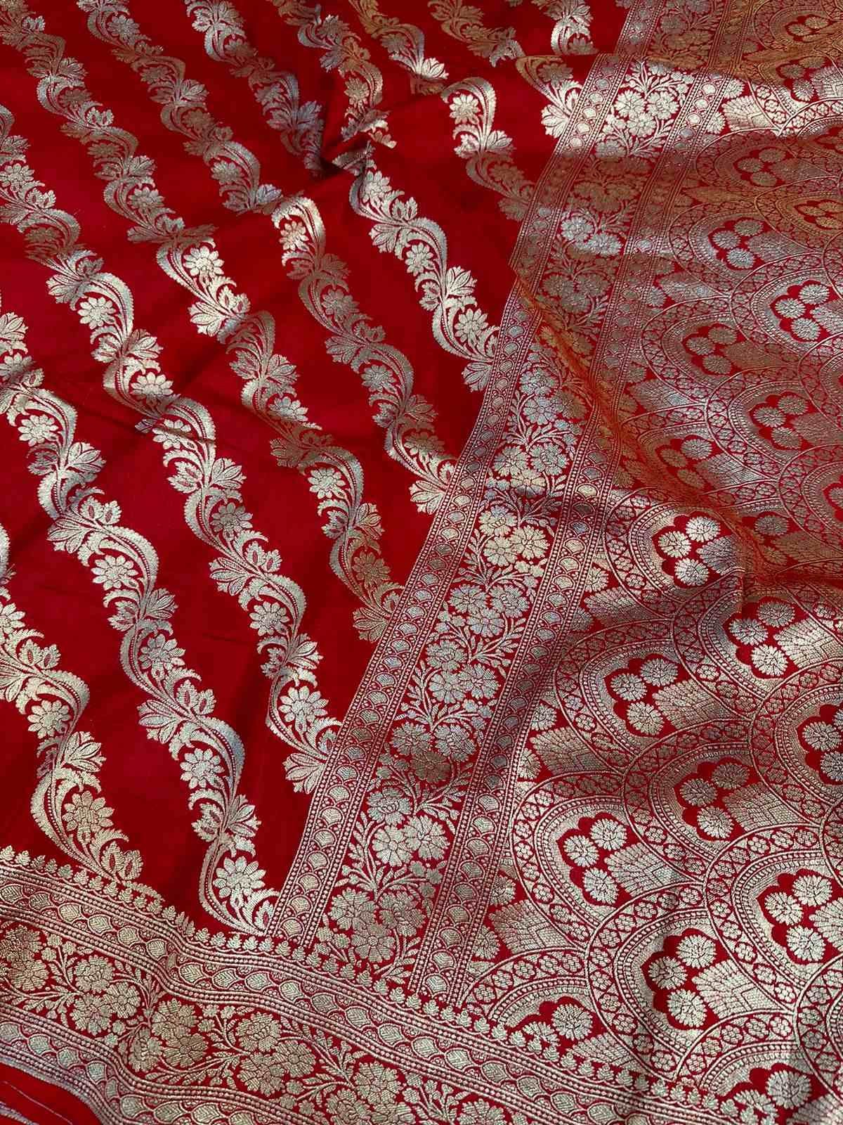 Bright Red Shade Pure Munga Silk Saree