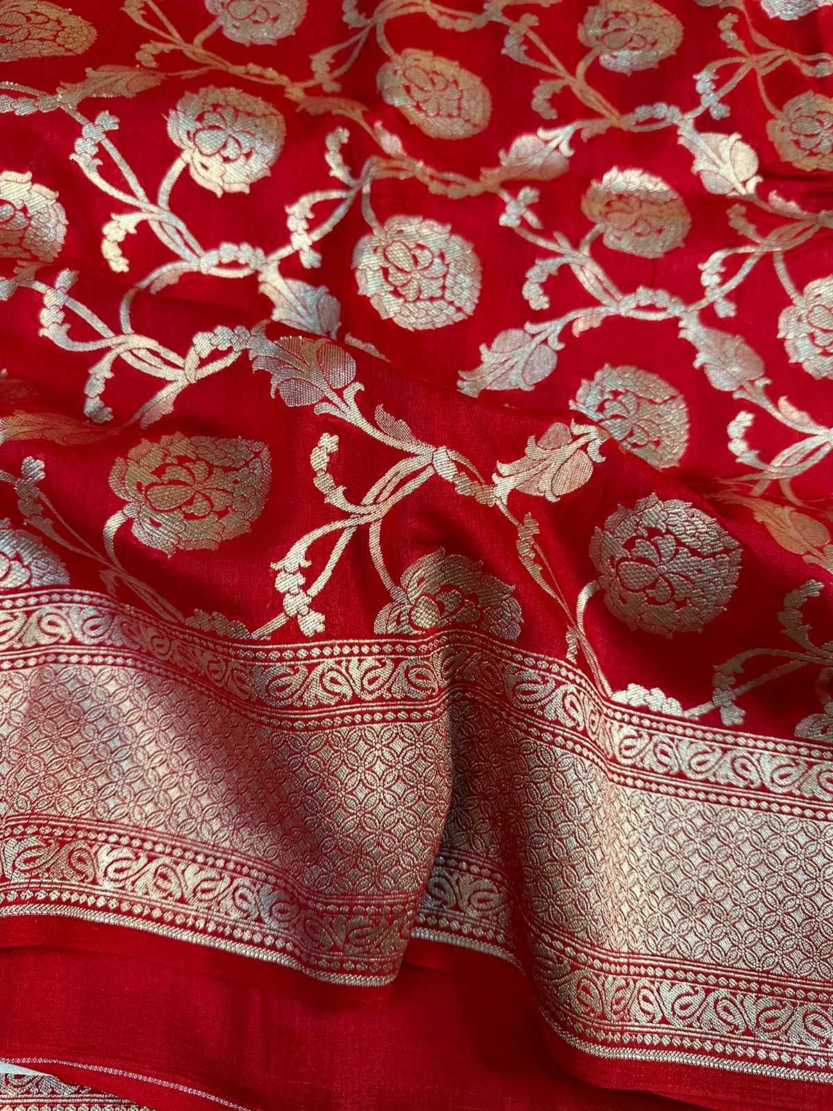 Bright Red Shade Pure Munga Silk Saree