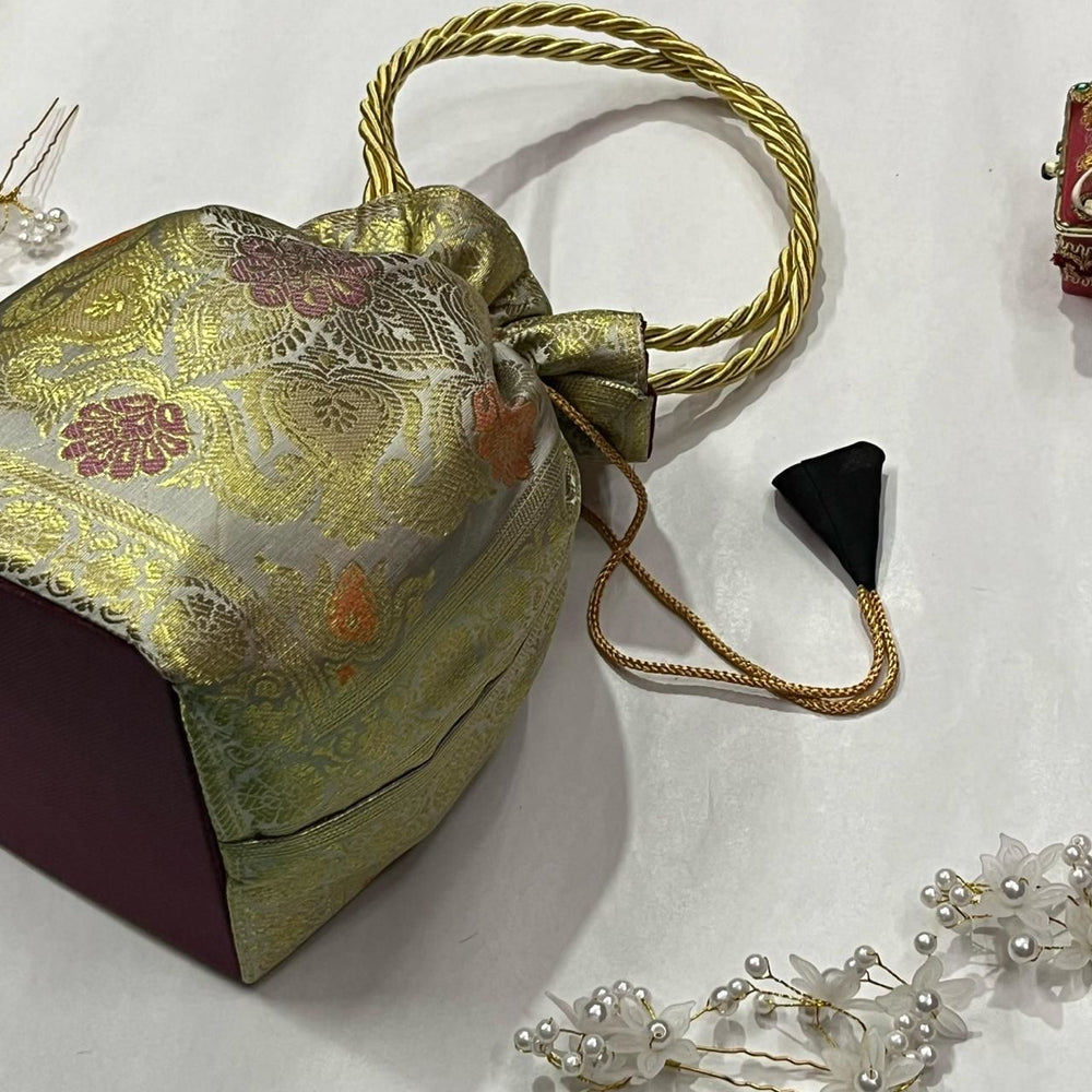 Stunning White Colour Banarasi Potali Bags