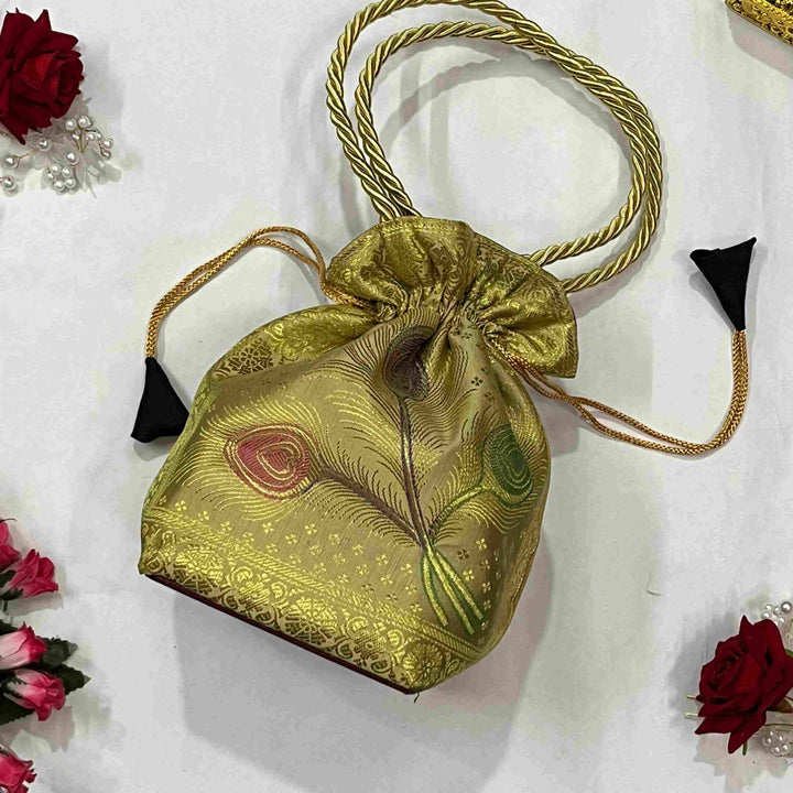 Cream Elegance Banarasi Potali Bags