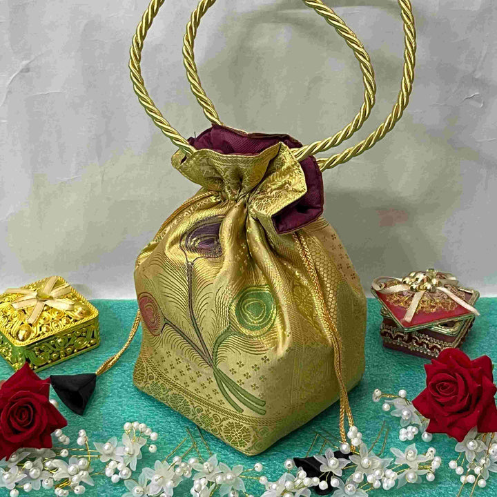 Cream Elegance Banarasi Potali Bags