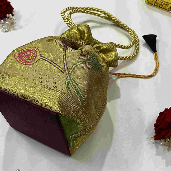 Cream Elegance Banarasi Potali Bags