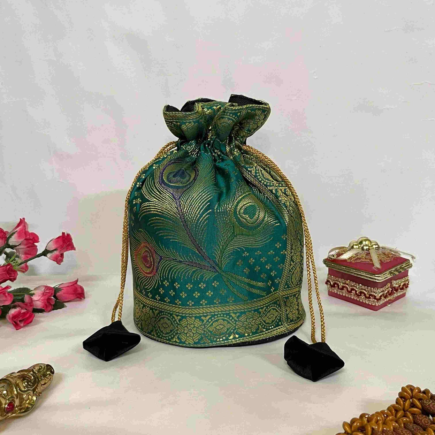 Green Elegance Banarasi Potli Bags