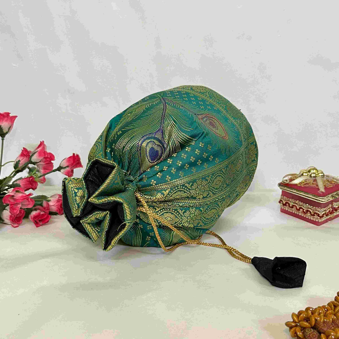 Green Elegance Banarasi Potli Bags