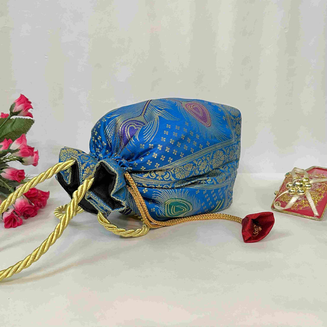 Royal Blue Elegance Banarasi Potli Bags