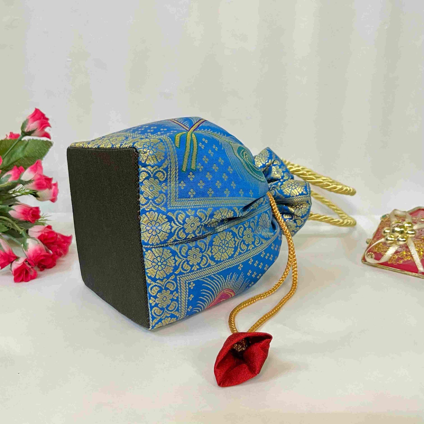 Royal Blue Elegance Banarasi Potli Bags