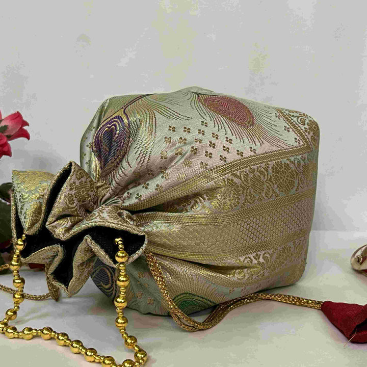 White Elegance Banarasi Potli Bags