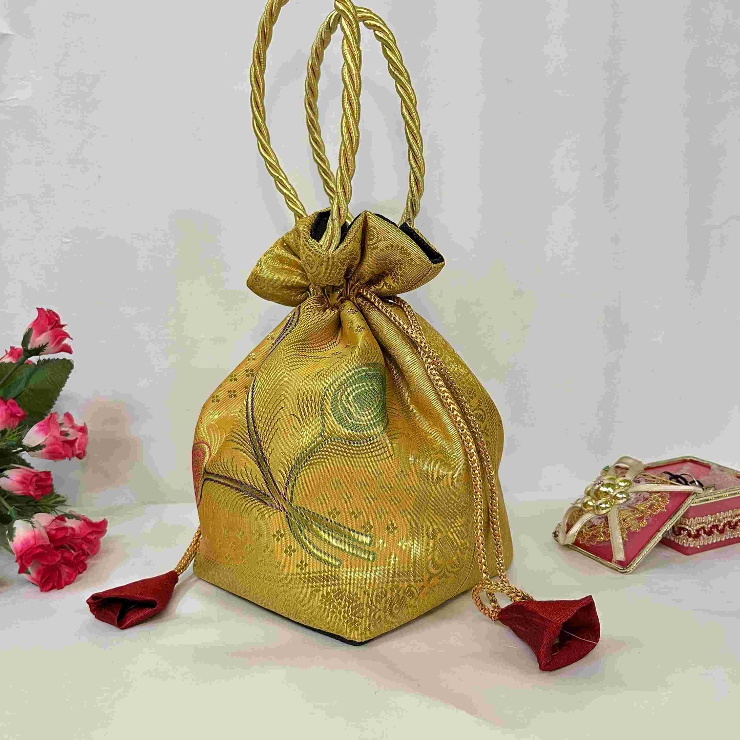 Gold Elegant Banarasi Potli  Bags