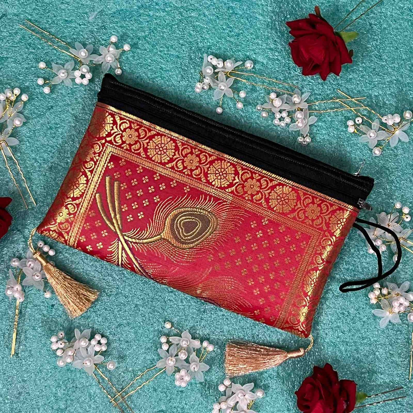 Red Exclusive Handmade Banarasi Women Wallets