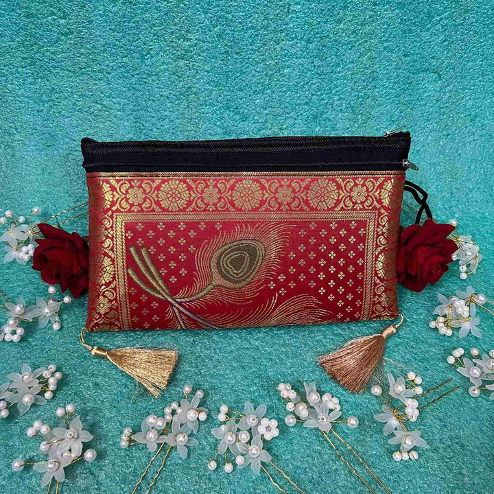 Red Exclusive Handmade Banarasi Women Wallets