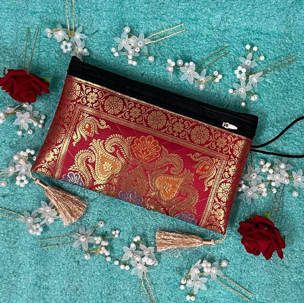 Maroon Exclusive Handmade Banarasi Women Wallets