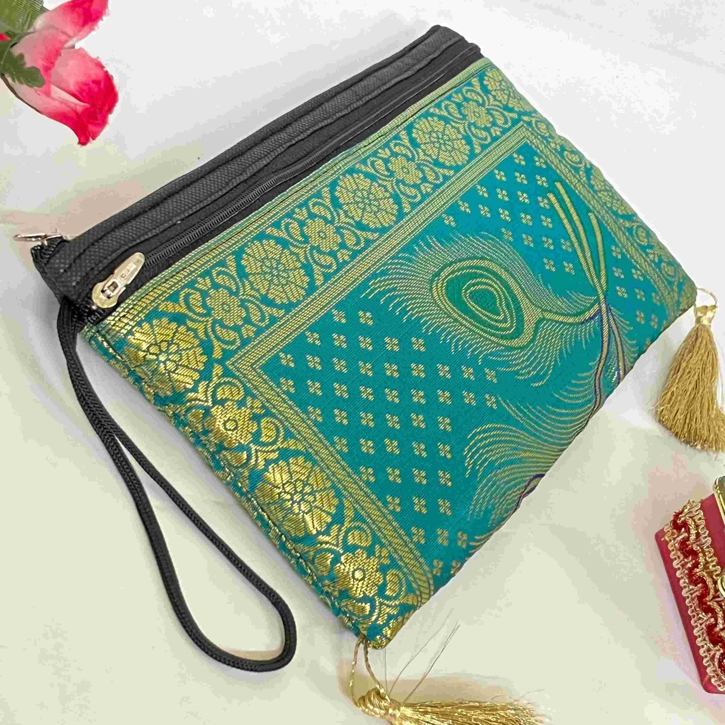 Bottle Green Exclusive Handmade Banarasi Women Wallets