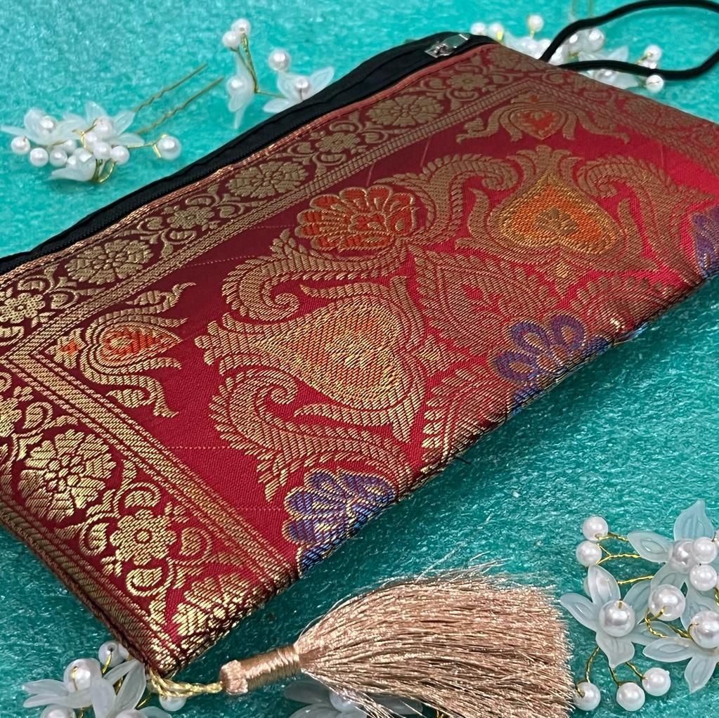 Maroon Exclusive Handmade Banarasi Women Wallets