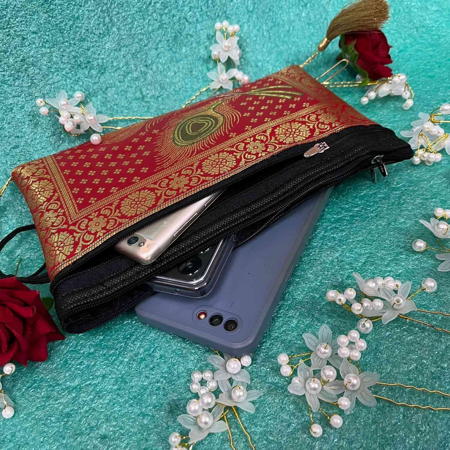 Red Exclusive Handmade Banarasi Women Wallets