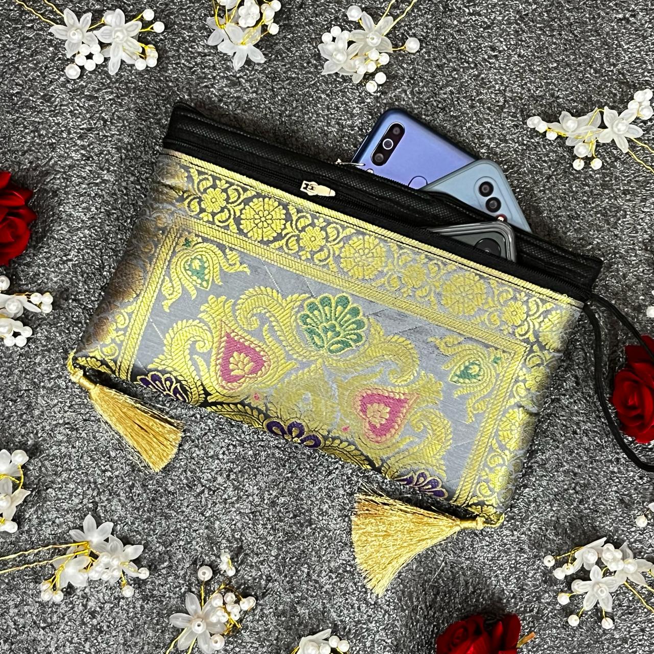 Exclusive Gray Handmade Banarasi Women Wallets