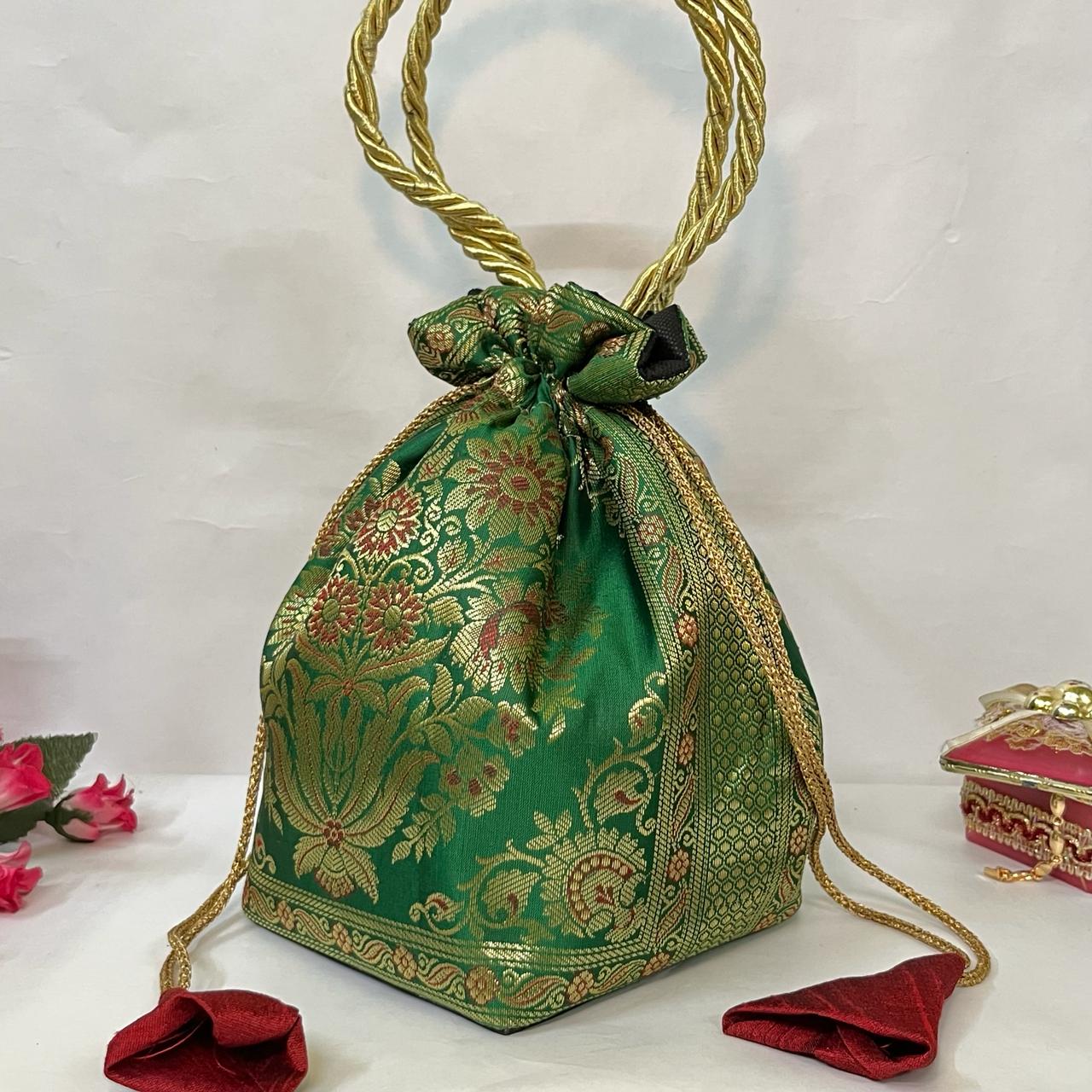 Green Elegance Banarasi Potli Bags