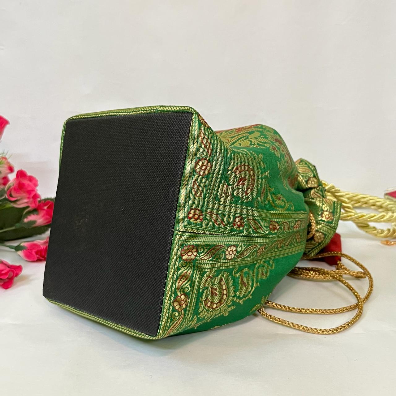 Green Elegance Banarasi Potli Bags