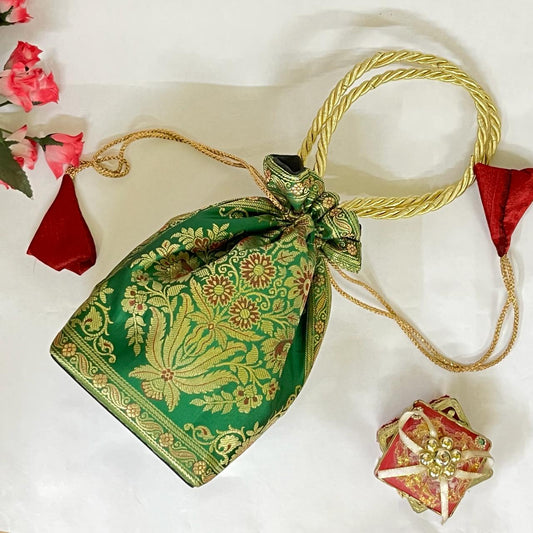 Green Elegance Banarasi Potli Bags