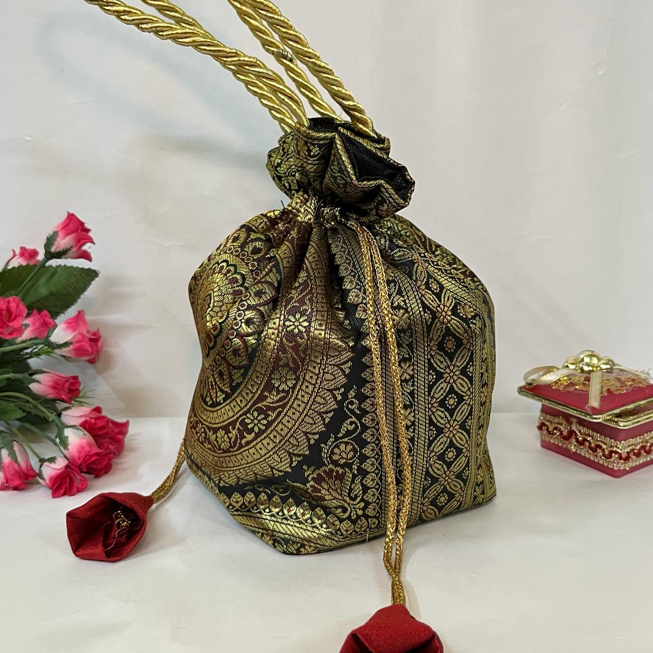 Black Elegance Banarasi Potli Bags