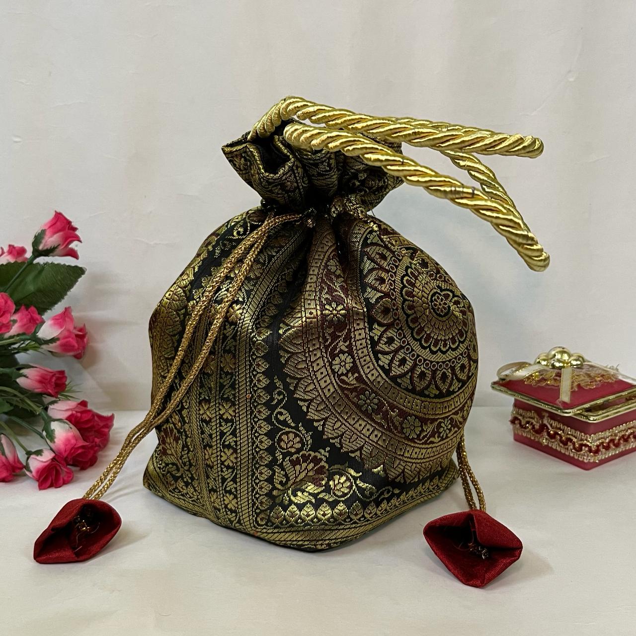 Black Elegance Banarasi Potli Bags