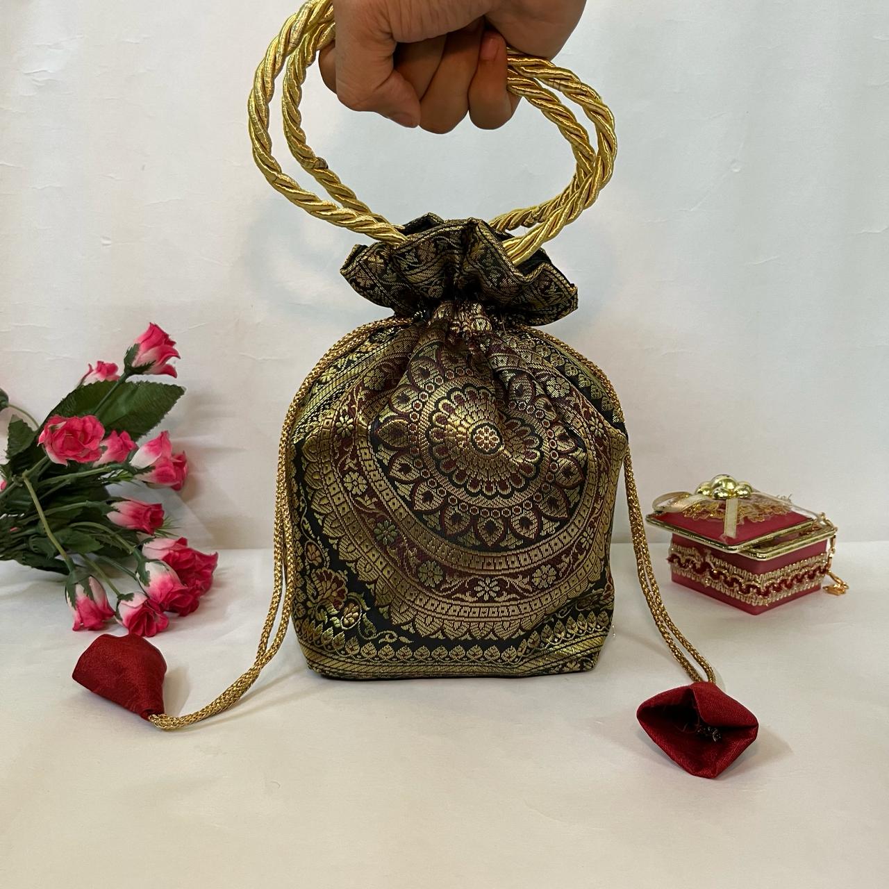 Black Elegance Banarasi Potli Bags