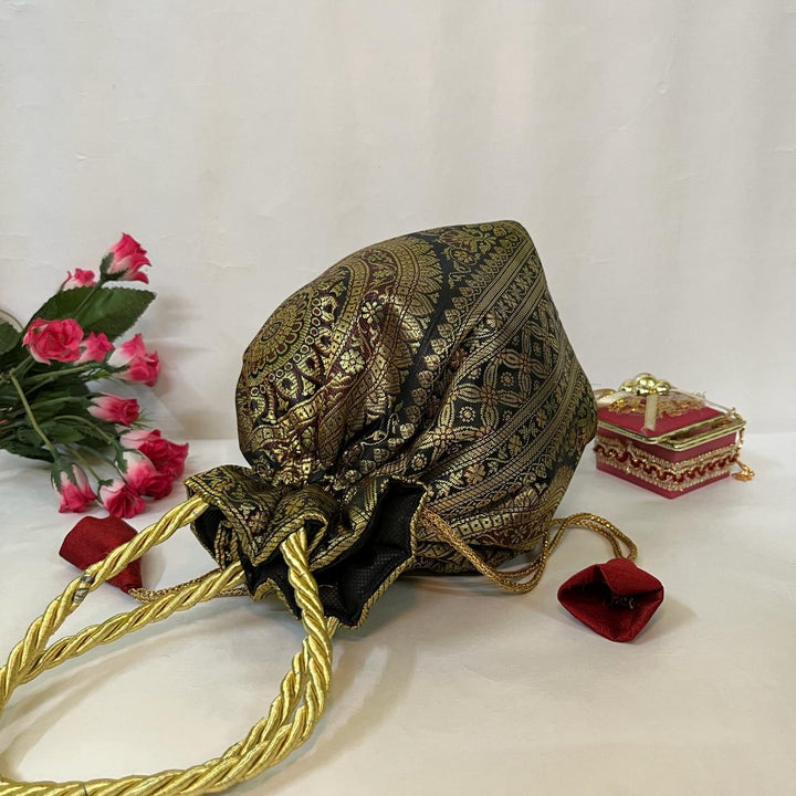 Black Elegance Banarasi Potli Bags