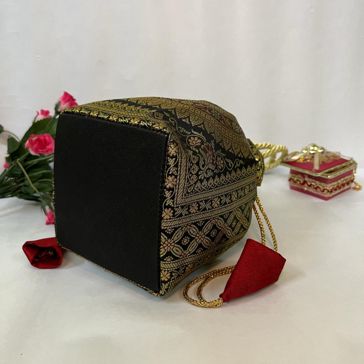 Black Elegance Banarasi Potli Bags