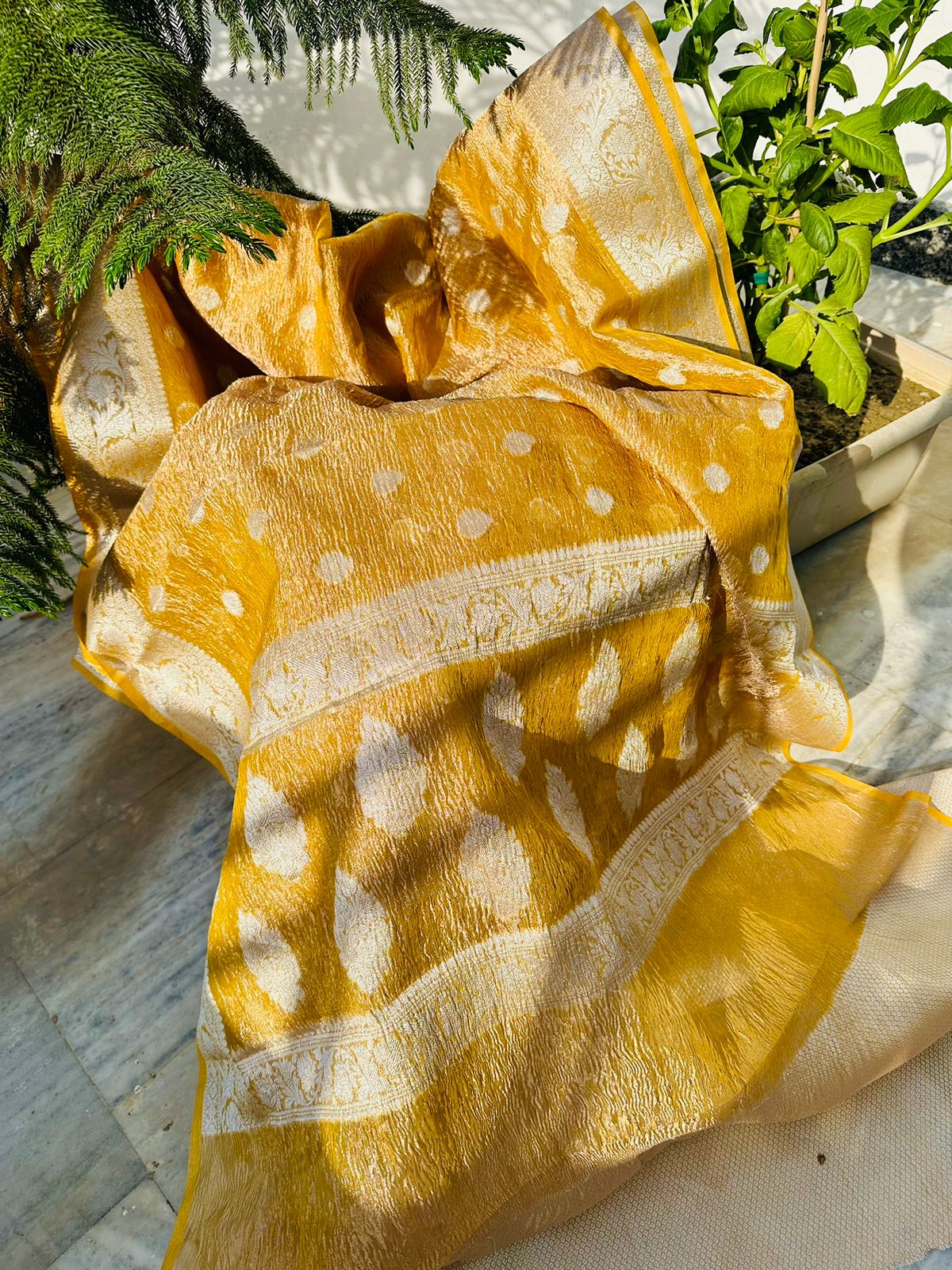 Premium tissue crush saree with khaddi buti