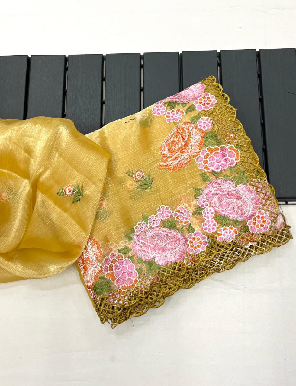 Crochet work exclusive tissue silk saree