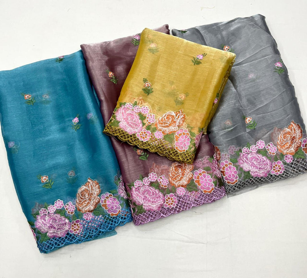 Crochet work exclusive tissue silk saree