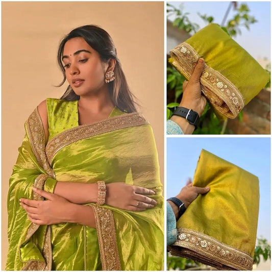 Shivathmika inspired green Shade Tissue Silk Saree