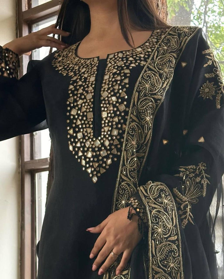 Premium Pakistani Organza Silk Suit with mirror work