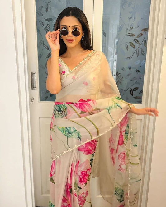 Shriya Pilgaonkar inspired organza Silk Saree with Pichwai Digital Print