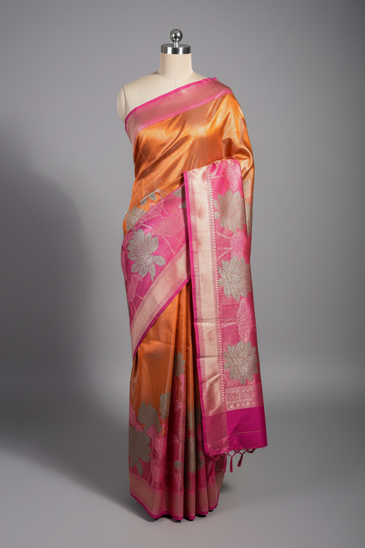 Most Premium banarasi tissue with  exclusive border and rich pallu