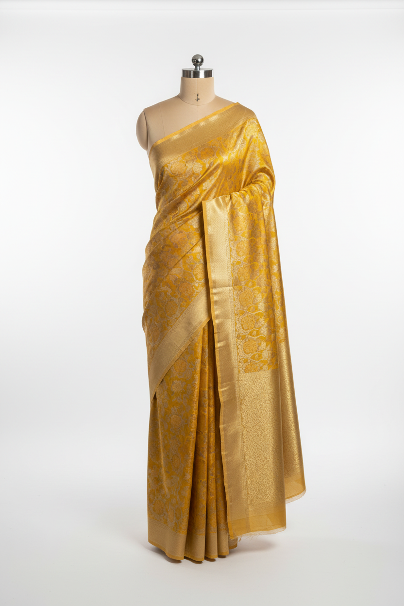 Golden Tissue Silk Buti Weave Banarasi Saree