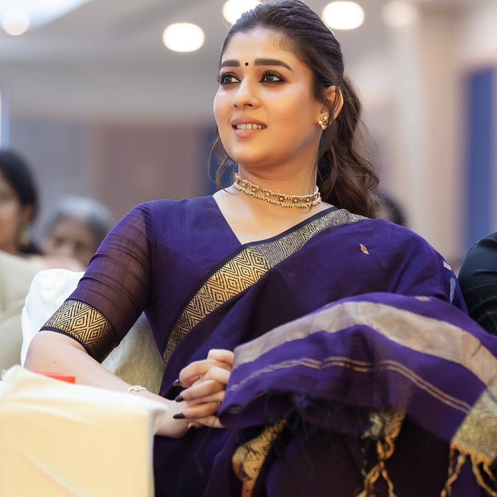 Nayanthara mam inspired katan silk saree with zari buti pallu and blouse