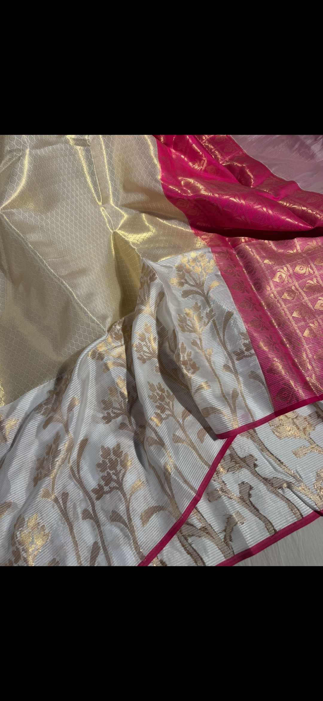 Premium white lightweight tissue resham weaved saree