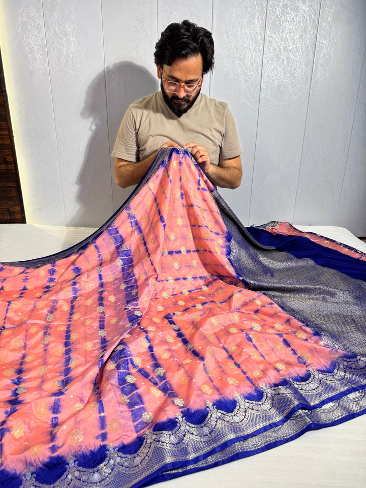 Bandhani Dye shade banarasi warm silk saree with exclusive heritage design pattern and rich pallu