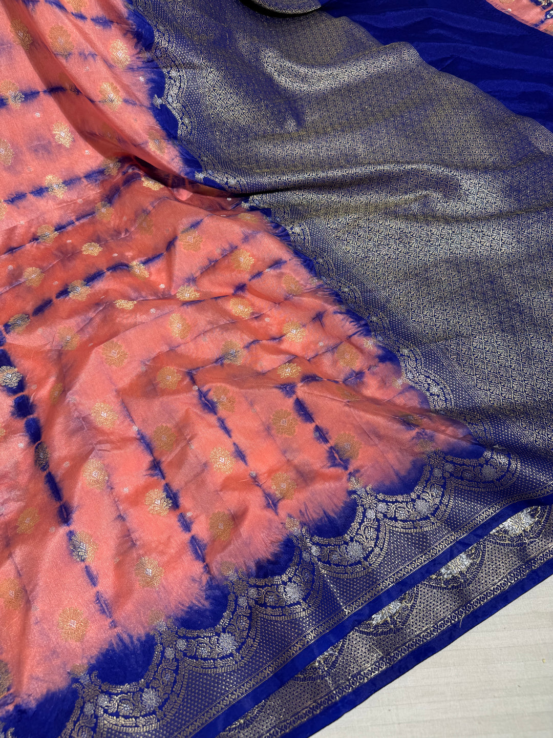 Bandhani Dye shade banarasi warm silk saree with exclusive heritage design pattern and rich pallu