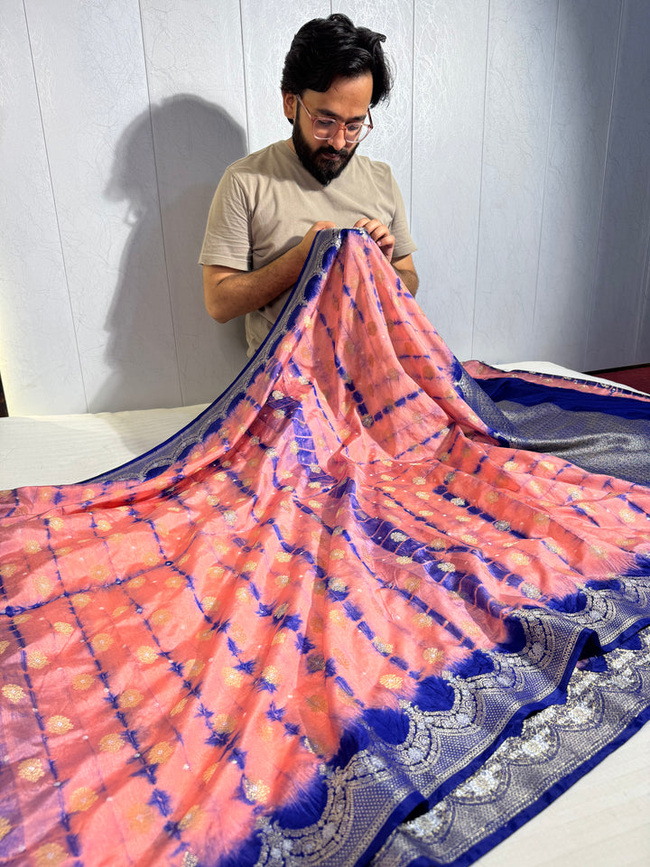 Bandhani Dye shade banarasi warm silk saree with exclusive heritage design pattern and rich pallu