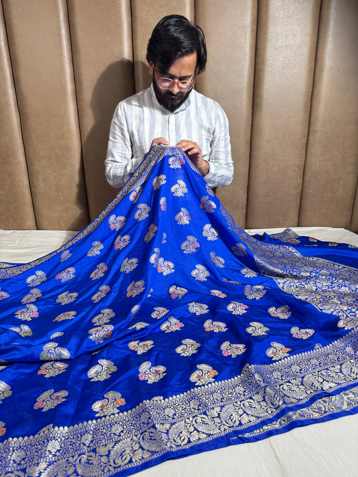 Blue shade banarasi warm silk saree with exclusive heritage design pattern and rich pallu