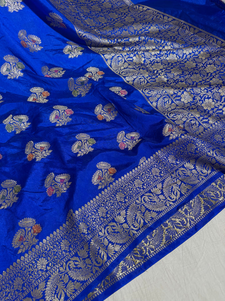 Blue shade banarasi warm silk saree with exclusive heritage design pattern and rich pallu